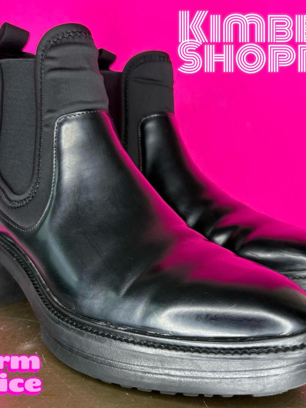 Zara Black Leather Neoprene Trim Block Heel Chelsea Boot EU 37 US 6.5